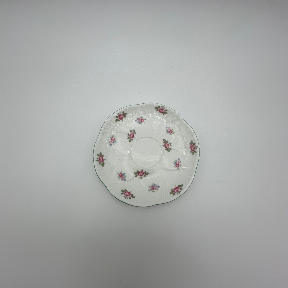 Shelley Rosebud Saucer Fine Bone China England 13426 Pink Rose Green Trim 5.5"